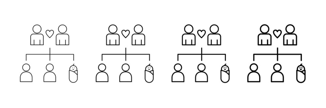 Family Structure Icons Vector Set In Different Stroke Line Style