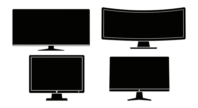 Four different types of modern computer monitors and televisions.