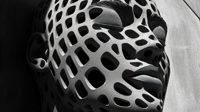Abstract sculpted head, perforated face