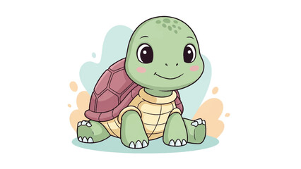 Cute cartoon turtle sitting down smiling. © aice