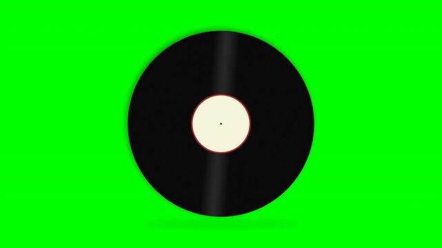 A classic black vinyl record with a white center label, placed on a bright green background, capturing a vintage music element