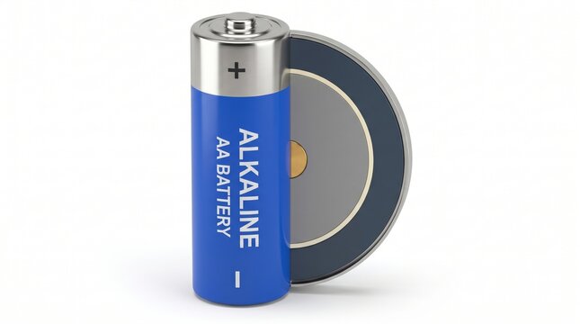 3D render cutaway of AA alkaline battery showing internal layered architecture