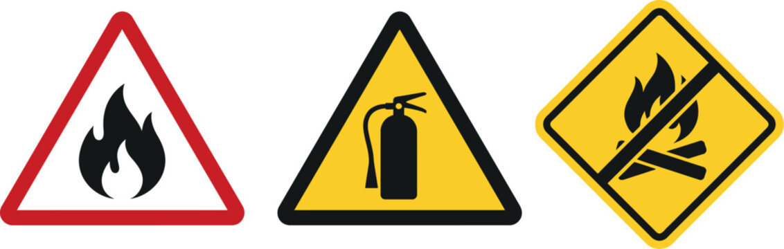 Fire Hazard Warning Sign Set for Workplace Flammable Material Safety Fire Extinguisher Location and No Open Flame Regulatory Compliance Training