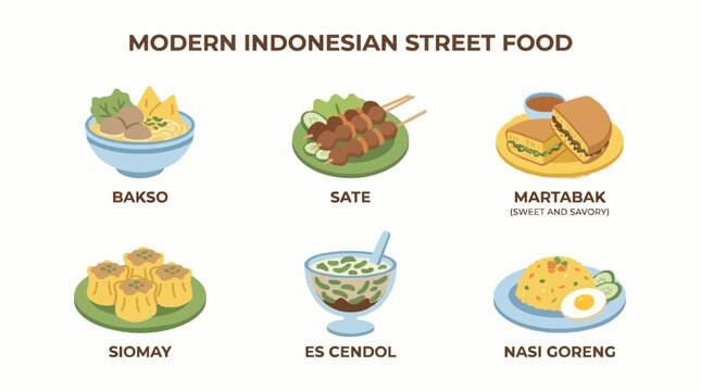 Modern Indonesian Street Food Icon Collection