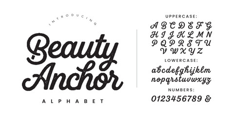 Beauty Anchor elegant script calligraphy cursive font alphabet with uppercase lowercase characters numbers vector © happy