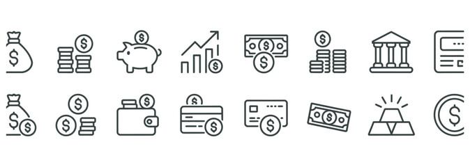 Fototapeta premium Comprehensive set of financial and banking line icons for digital business applications