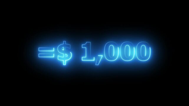 glowing line one thousand dollar animation. $1000