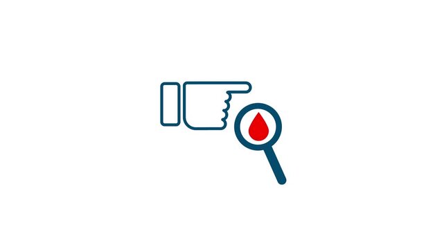 blood test magnifier glass animation. blood test icon