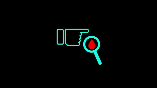blood test magnifier glass animation. blood test icon