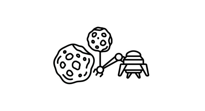 Space Exploration: Asteroid Mining Robot and Alien Spaceship Icon