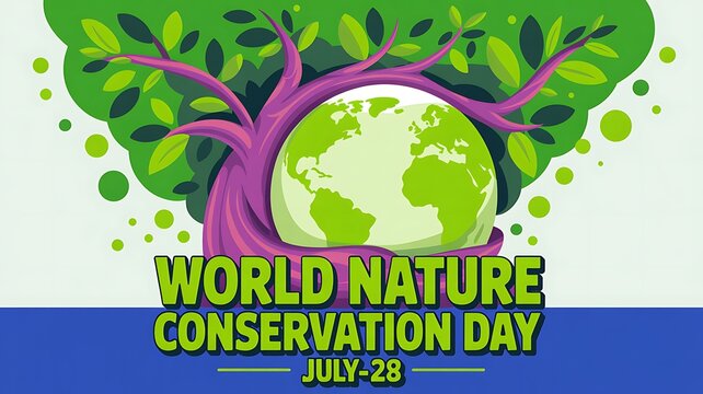 World nature conservation day illustration with a green tree embracing the globe on july 28 save earth ecological