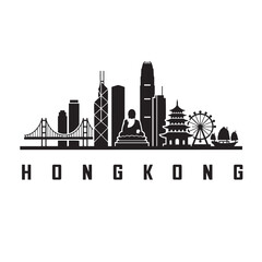 Obraz premium Hong Kong Skyline Minimalist Black Silhouette Vector Illustration