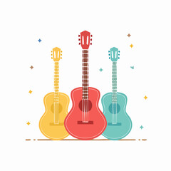 Naklejka premium Three Acoustic Guitars in Different Colors