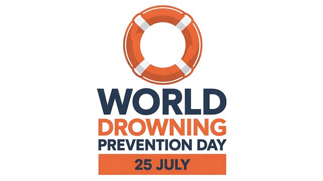 World drowning prevention day awareness poster with lifesaver ring and date illustration