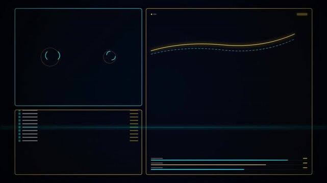 A high-tech control panel with multiple futuristic digital screens displaying data visualizations, graphs, and analytics in a sleek, dark environment