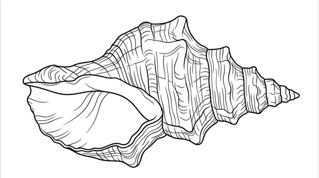 Seashell Illustration - Detailed Line Art of a Whelk Shell