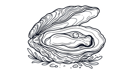 Open Oyster with Pearl, Hand-Drawn Line Art © Ucul