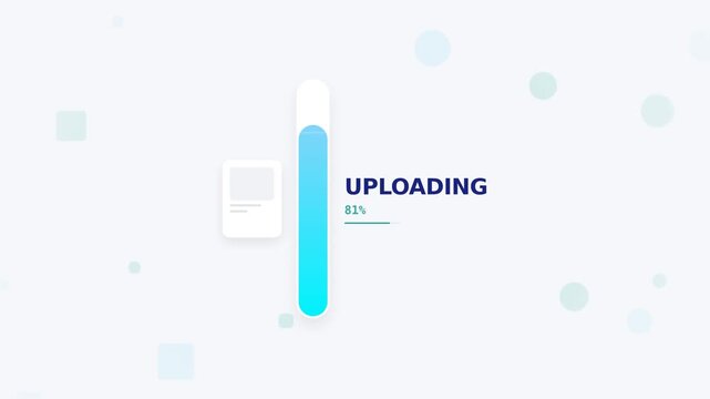 A digital loading screen features a vertical progress bar at 42%, with a light background dotted by various semi-transparent geometric shapes