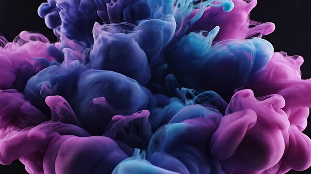 A mesmerizing abstract image showcases swirling patterns of vibrant blue and purple ink gracefully dispersing in dark water, creating a captivating visual display.