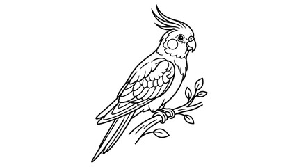 Fototapeta premium Cockatiel Bird Perched on Branch, Outline Drawing