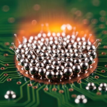 BGA Solder Balls on Electronic Circuit Board Microchip.