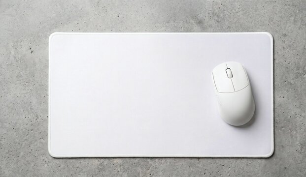 Blank white rectangular mousepad mockup with a wireless mouse
