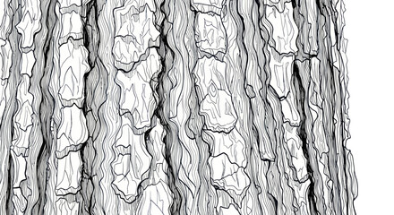 Detailed Close-up Texture of Rough Tree Bark, Black and White Line Art © Hidan