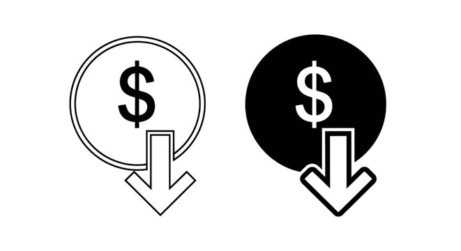 Two Downward Dollar Symbols Indicating Price Drop and Cost Reduction in Business Graphics.