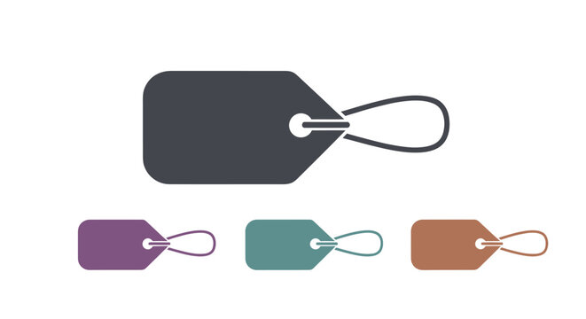 Set of four hanging tag labels in assorted colors for branding and labeling.