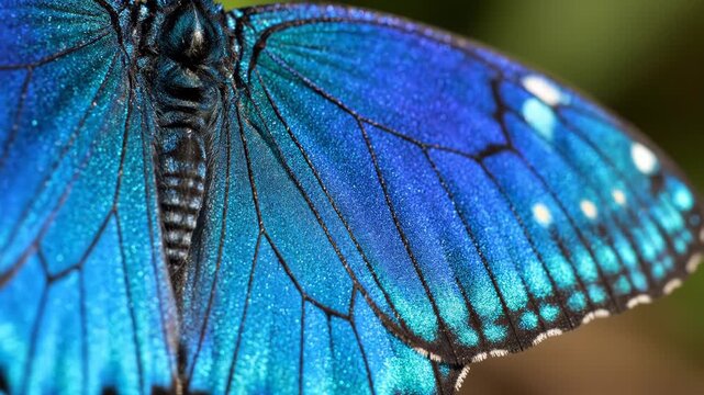 Macro close up of a vibrant blue butterfly wing texture