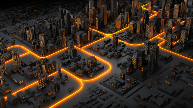 Future city night view and technology route - Generative AI