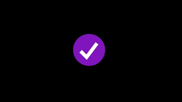 Simple blue check mark icon animation,Check mark animation with alpha channel check mark animation on black background.
