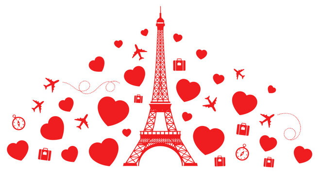 Paris Eiffel Tower Hearts Travel Romantic Vacation Icons