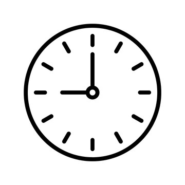 Black single round time clock icon, simple 9am or 9pm clock flat design vector pictogram, infographic vector for app logo web website button ui ux interface elements isolated on white background