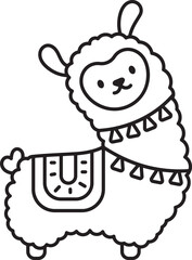 Fototapeta premium Cute Llama Coloring Page for Kids - Fluffy Alpaca Vector Outline Illustration
