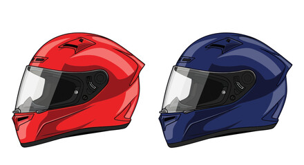 Fototapeta premium Red and Blue Motorcycle Helmets, Safety Gear, Full Face Protection