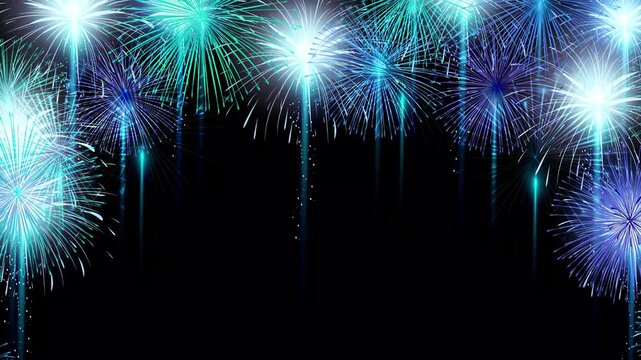 Blue Fireworks Display Animation on Black Background Frame