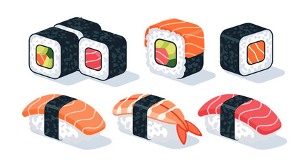 Variety of sushi rolls and pieces. © Awaludin