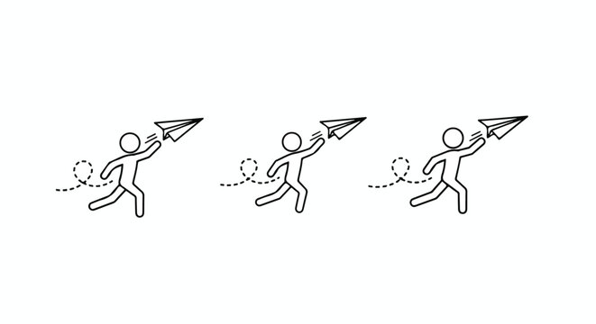 Stick figures launching paper airplanes into the sky
