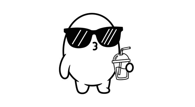 Cool cartoon character with sunglasses and a refreshing drink.