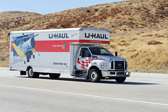 U‑Haul vehicle on Highway 14 in Los Angeles County, California.