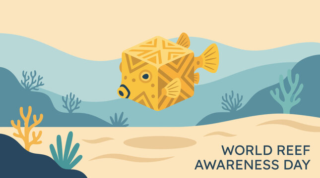 World Reef Awareness Day Illustration with Cube Boxfish