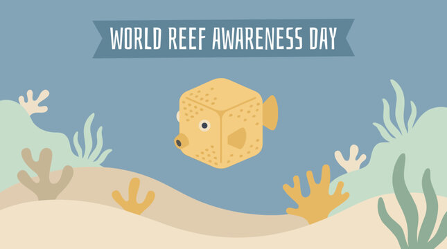 World Reef Awareness Day Illustration with Boxfish and Corals