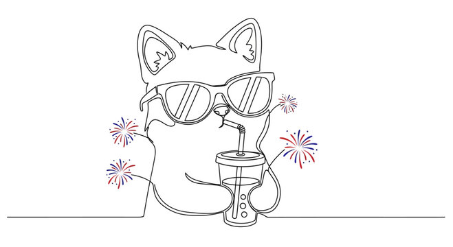 Cat wearing sunglasses and drinking cocktail.