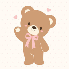 Fototapeta premium Cute Teddy Bear Waving Hello Vector Illustration