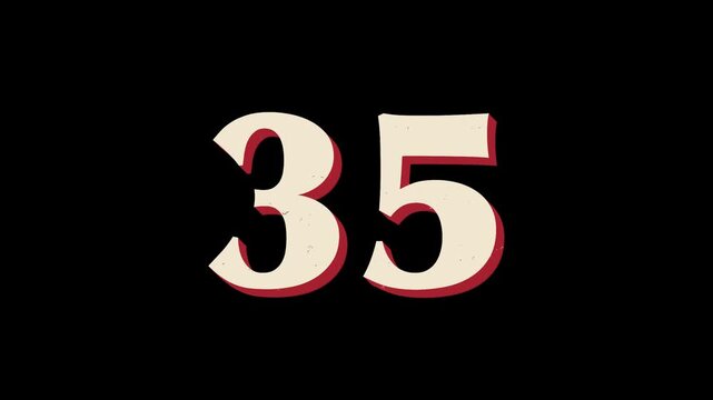 40-second vintage print-inspired countdown on black background with cream numbers, muted red offset shadow, subtle bouncing motion, and flickering grain texture.