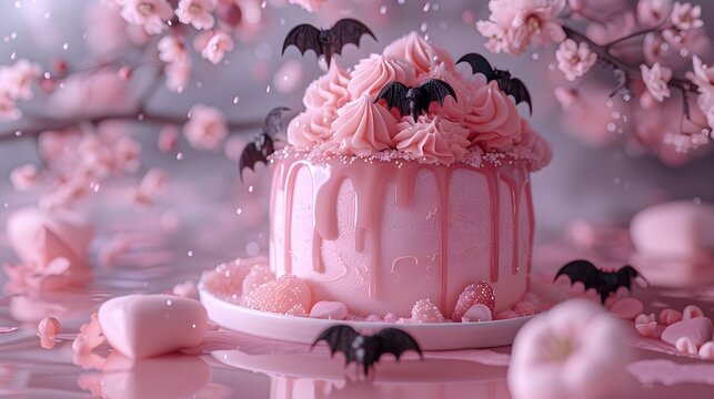 Kawaii Gothic Fantasy Cakes with Mount Fuji, Ribbons and Dreamy Pink Aesthetic