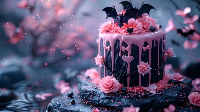 Kawaii Gothic Fantasy Cakes with Mount Fuji, Ribbons and Dreamy Pink Aesthetic