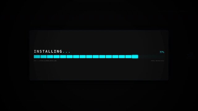 A digital installation screen displays a blue progress bar at 30% for a software installation process, set against a dark background