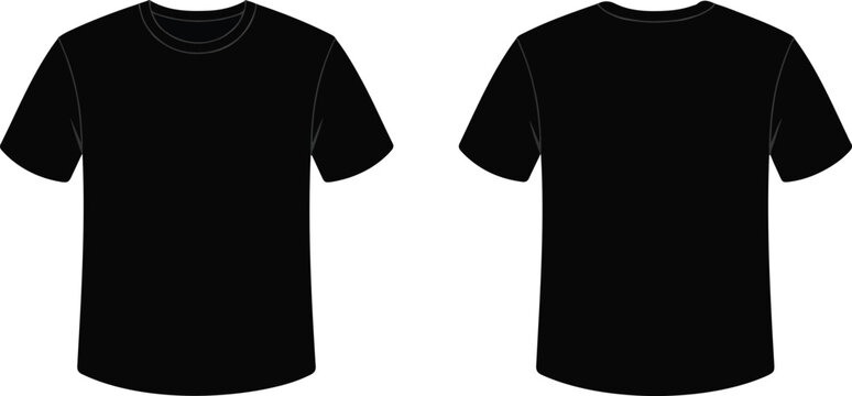Blank black men t-shirt mockup vector illustration showing both front and back views isolated on white background